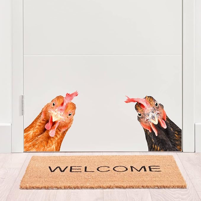 Funny Chicken Wall Decals Peel and Stick 2 Chicken Heads Window Art Stickers Funny Wall Decals Weird Funny Gifts for Friends Kitchen Kids Bedroom Playroom Game Room Farm Barn Funny Car Stickers