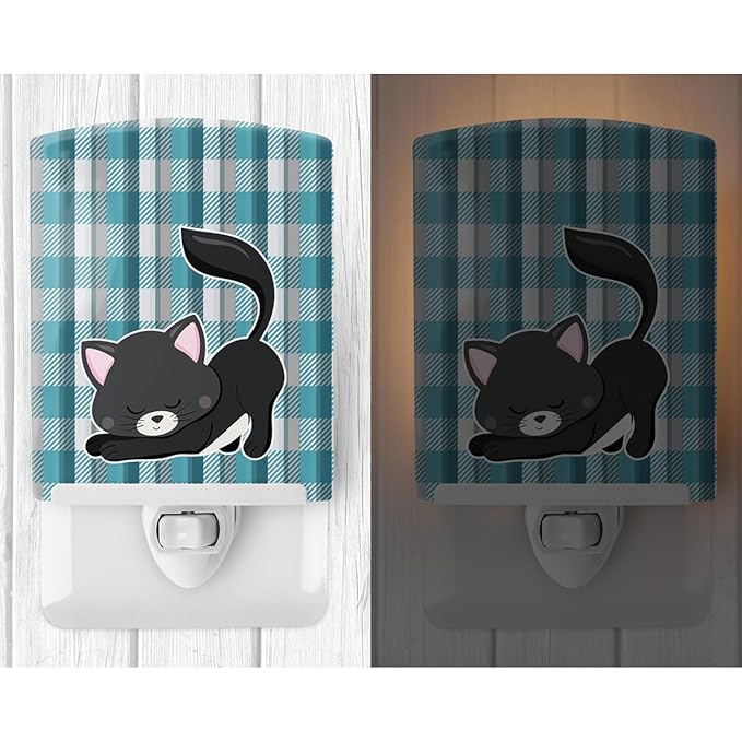 Caroline's Treasures BB6881CNL Little Black Cat Kitten Ceramic Night Light Compact, UL-Certified, Ideal for Bedroom, Bathroom, Nursery, Hallway, Kitchen, 6x4x3, Multicolor