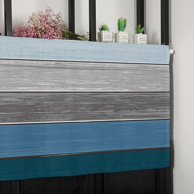 Farmhouse Kitchen Curtains Valances for Windows ,Blue Gray Ocean Hues Rod Pocket Country Window Treatment for Kitchen /Living Room/Bedroom/ Bathroom,54" X 18" -1 Panel, Retro Rustic Barn Wood Texture