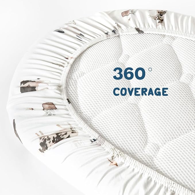 GRSSDER Stretchy Ultra Soft Bassinet Mattress Sheets 2 Pack, Universal Fitted for Baby Cradle Moses Basket Oval Rectangle Standard Pad Safe and Snug, Cute Animal Print Bassinet Sheet for Boys