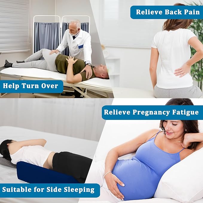 Bed Wedge Pillow for Side Sleeping Sponge Filled Body Positioning Triangle Pillow Suitable for Pregnancy and Surgery Prevent Bed Sore for Leg and Back Support with Pillow Case (Dark Blue)