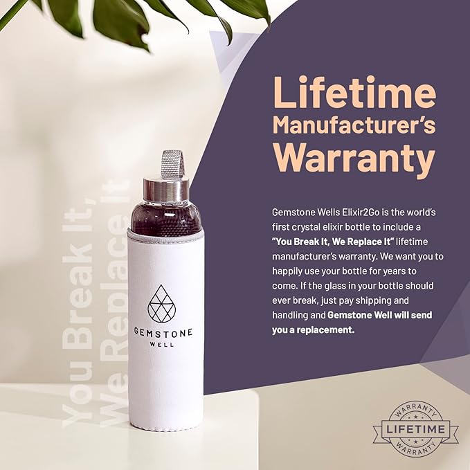 Crystal Water Bottle Elixir Set | Includes Authentic Laboratory Citrine, Blue Apatite & Clear Quartz Healing Crystals | Black Neoprene Sleeve | Drink Gem Infused Water On The Go