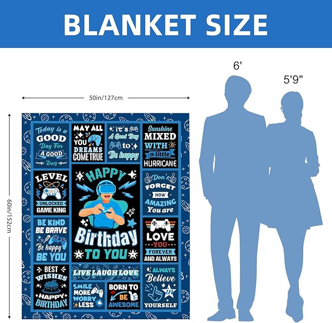 Teen Boy Gifts, Happy Birthday for Boy Blankets, Happy Birthday Decorations for Boy, Birthday Gifts for Boys Kids, Boy Kids Birthday Gift, Super Soft Kids Blanket, Best Birthday Gift Ideas 60 X 50in
