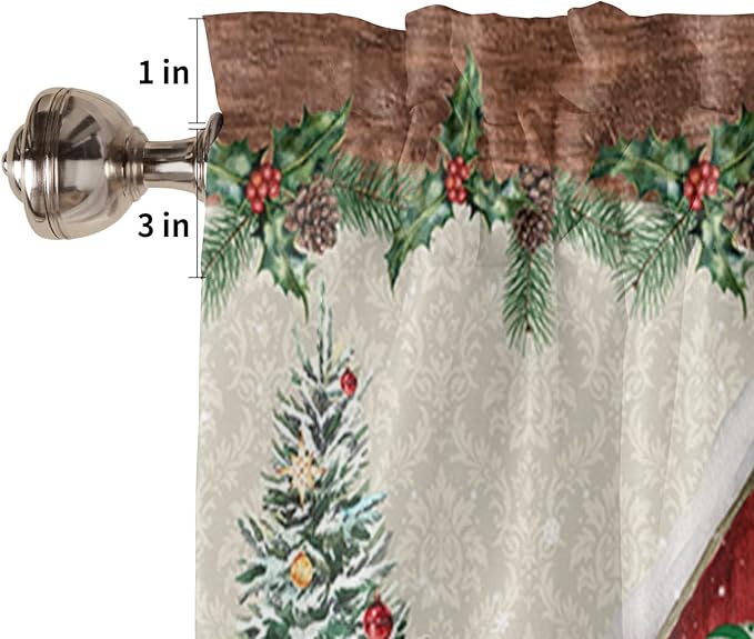 Christmas Farmhouse Kitchen Curtains and Valances Set, Red Truck Gnomes Window Treatments Tiers Winter Holiday Snowman Half/Short Curtains for Small Windows Cafe /Living Room/ Bedroom 54x24 in