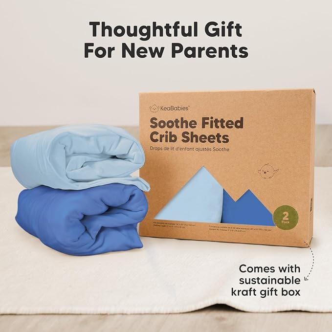 2-Pack Organic Crib Sheets for Boys, Girls - Jersey Fitted Crib Sheet, Baby Crib Sheets Neutral, Crib Mattress Sheet, Cotton Crib Sheets, Breathable Crib Sheet, Baby Mattress Sheets (Cornflower)