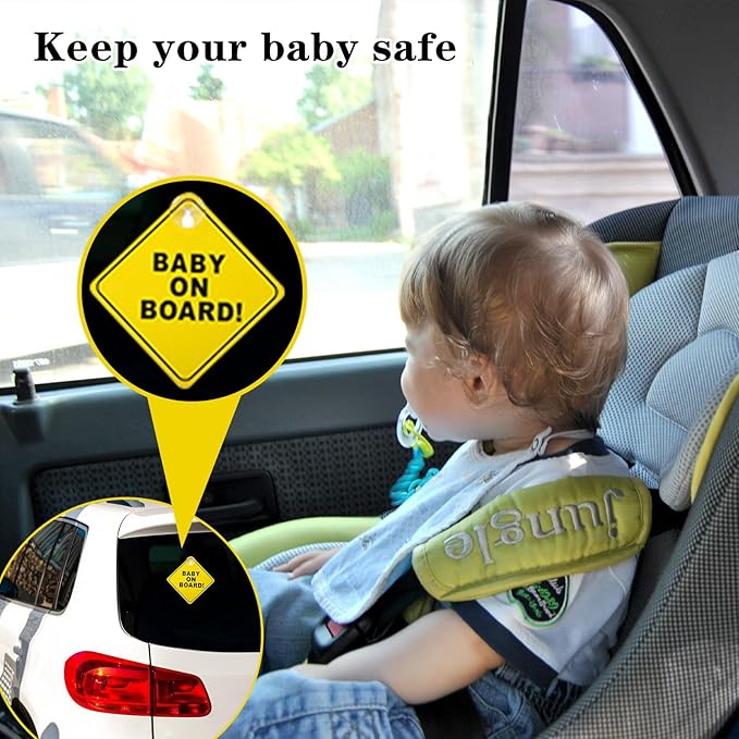 Baby On Board Sign 2 PCS Baby On Board Sticker with Double Suction Cups Sticker for Car Window Cling Reusable Safety Warning Sticker Decal Bright Yellow Durable and Strong Suction