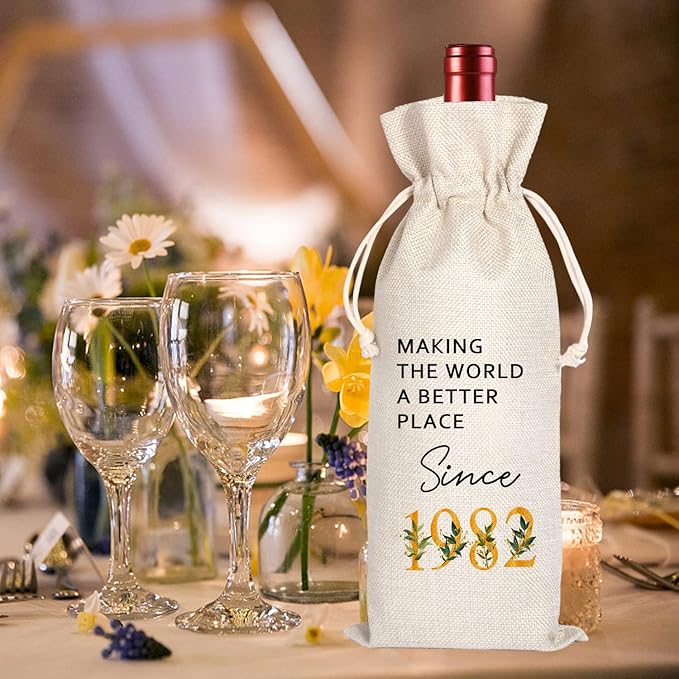 42 Birthday Gift | 42 Birthday Wine Bag Gift |Making The World A Better Place Since 1982 | 42 Birthday Gifts for Her Sister | 42 Years Old Gift Idea Wine Bag | Birthday Party Favors 11WB40