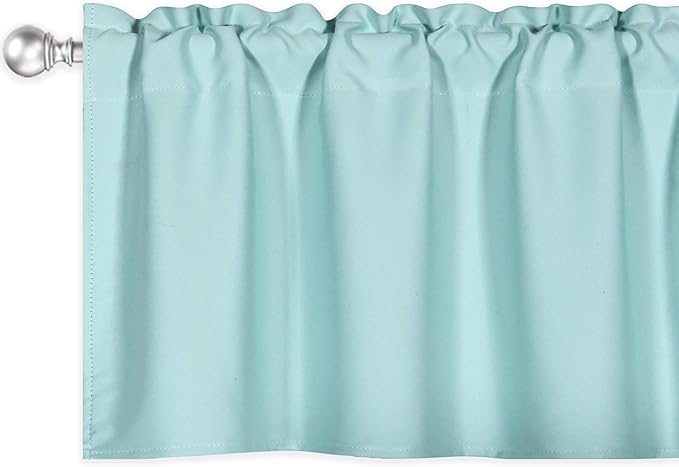 Aqua Valance for Windows 60x18 Inch Solid Thermal Insulated Blackout Rod Pocket Kitchen Short Curtain Toppers Valance for Bathroom Living Room 1 Panel