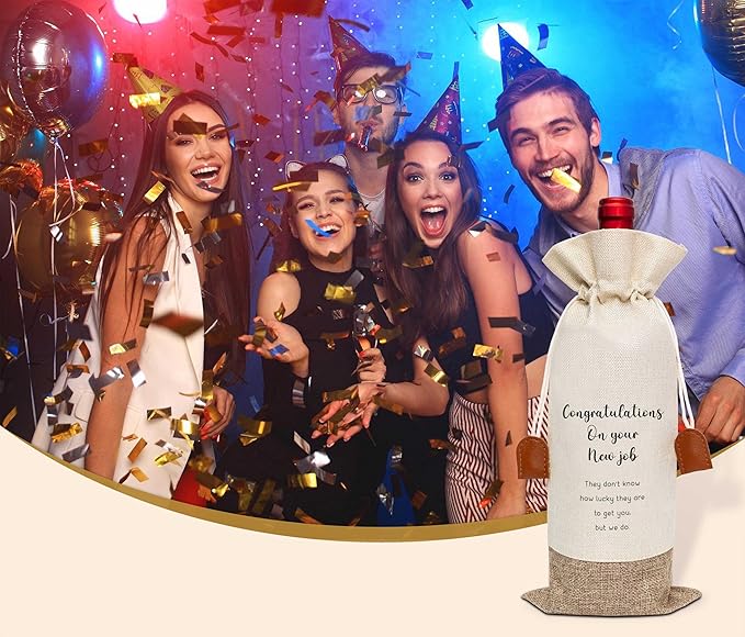 New Job Gifts Wine Bag, New Job Wine Champagne Bag, Cotton Linen Wine Gift Bag With Drawstring, Retirement, New Beginning Gifts For Leaving Coworker, Going Away Work Friend-39