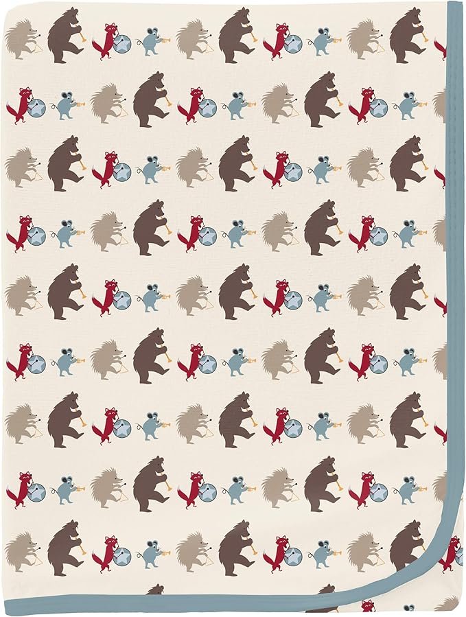 KicKee Print Swaddle Blankets, Silky Soft Baby Blanket, 40” x 29” (Natural Marching Band - One Size)