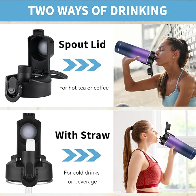 Insulated water bottle with Straw,24oz Stainless Steel Water Bottle for Adult Kids,Double Wall Vacuum Wide Mouth Insulated Water Bottle for Sports,BPA-freeοΌ24oz,Purple Navy blueοΌ