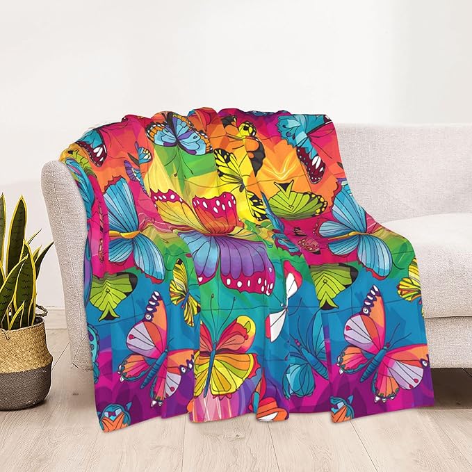 Cute Cartoon Flannel Blanket for Kids, 50" L x 60" W Inches – Soft and Cozy Plush Throw Blanket for Boys and Girls – Perfect for Bed, Couch, or Travel (Butterfly)