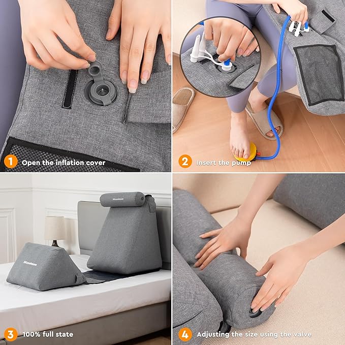 inflatable Orthopedic Bed Wedge Pillow for Sleeping,Back Neck Leg Pain Relief Post Surgery, Heartburn,Acid Reflux & GERD Reading Pillow for Post Surgery,Support Pillows-Anti Snoring,Sleep apnea