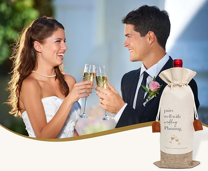 Wedding Wine Bag, Engagement Gifts for Couples, Cotton Linen Wine Gift Bag With Drawstring, Mr and Mrs Marriage Wedding Gifts, Bridal Shower Gift for Women Besties Friends, Bachelorette Party-30
