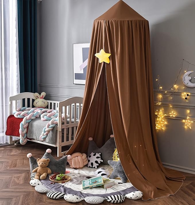 Mengersi Bed Canopy Play Tent for Kids, Round Dome Kids Mosquito Net Indoor Outdoor Castle Hanging House Decoration Reading Nook (Coffee)