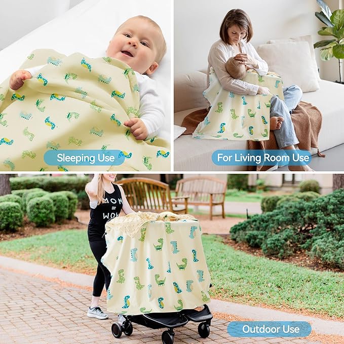 Baby Blanket for Boys Girls Super Soft Blanket,Fluffy Cool Lightweight Baby Receiving Blankets,Double Layer with Dotted Backing for Toddler Nursery (Green, dinosaur30*40in)