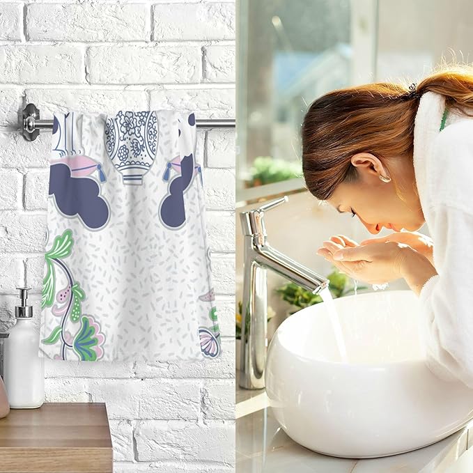 Staffordshire Dogs Chinoiserie Style Bath Hand Towel Soft Cotton Highly Absorbent Fingertip Towels for Bathroom Beach Kitchen Sports Gym Yoga Travel (2-Pieces Towel Sets, 28x16 inch)