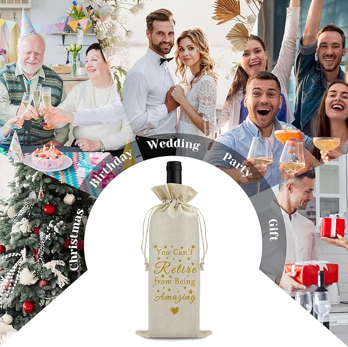 Retirement Gift for Coworker Grandma Wine Bag Happy Retirement Gift for Men Women Reusable Wine Bag Leaving Going Away Gift Farewell Gift for Colleague Veteran Teacher Drawstring Wine Wrap Bag