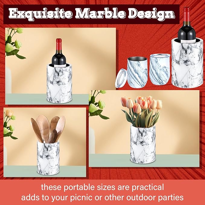 Baderke Marble Wine Cooler with 2 Marble Stainless Steel Wine Cup Wine Chiller Portable Wine Bottle Chiller Beverage Chiller Wine Accessories for Wine Lovers Parties Dinner Keep Wine Beverages Cold