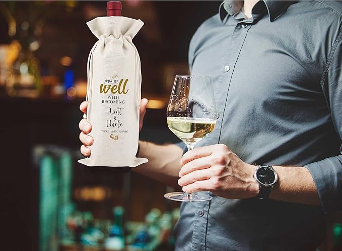 Pairs Well With Becoming Aunt & Uncle,Gender Neutral Pregnancy Announcement,Baby Announcement,Baby Announcements Ideas,Aunt & Uncle for New Baby Announcement,Reusable Wine Bags With Drawstring,L29