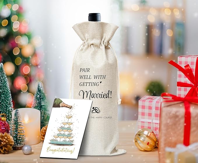 Wedding Wine Gifts Bag, Gifts For Wedding Engagement Marriage Bride Shower Reusable Wine Bag With Card, Champagne Gifts Bag, Gifts For Newly Engaged Couples Bride Groom Women Men Friends-24