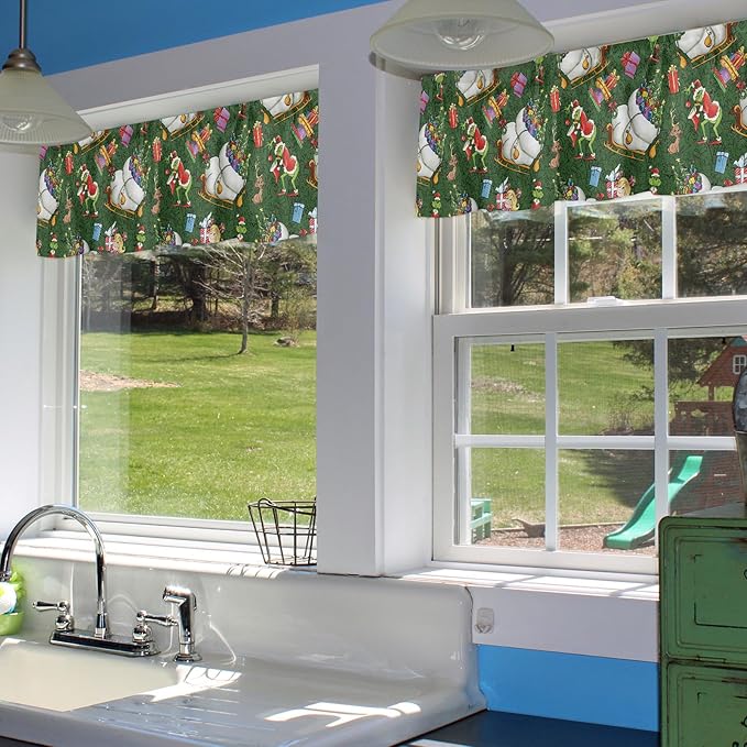 Merry Grin-chmas Christmas Window Valance for Kitchen Living Room, Retro Style Window Curtain for Bedroom, Christmas Grin-ch Window Valance Rod Pocket Window Treatment, Christmas Decors, 54" W x 18" L