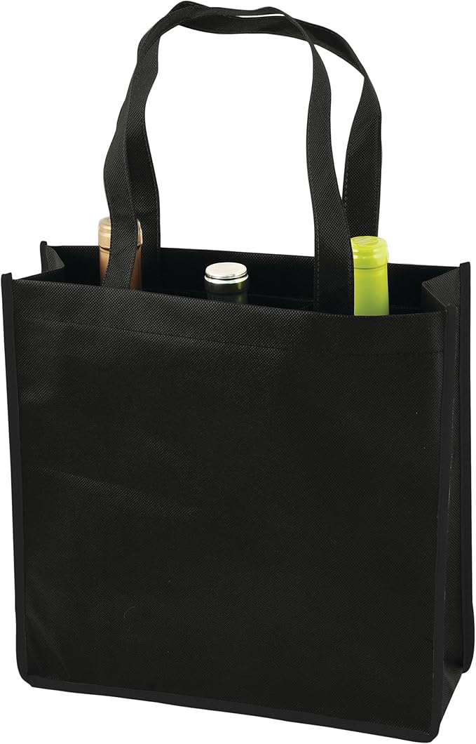 True Wine Tote Bag, 3 Bottle Wine Carrier, Wine Carrier Tote Bag with Dividers, Reusable Wine Bags, Wine Bottle Carrier Tote, Black, Set of 1