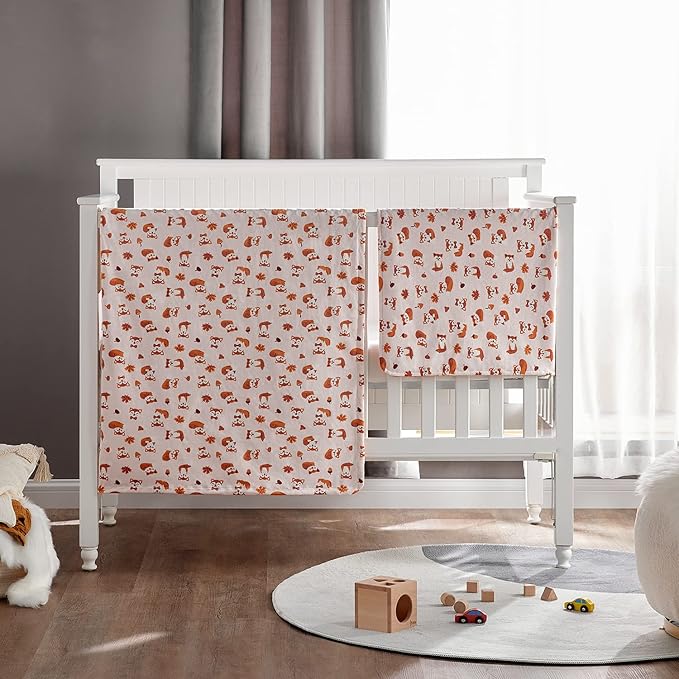 DaysU Silky Micro Soft Plush Baby Blankets Unisex with Print Animal Pattern and Soothing Raised Dots, Double Layer Bed Throws for Baby Crib, Fox, Orange, 30x40 Inches