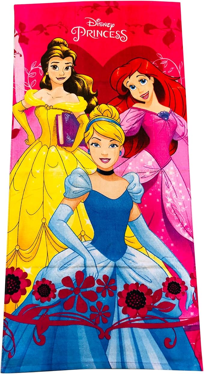 Wonder Woman KOMARKIDS Girls Snow White, Bella and Ariel Flower Design Pink Towel