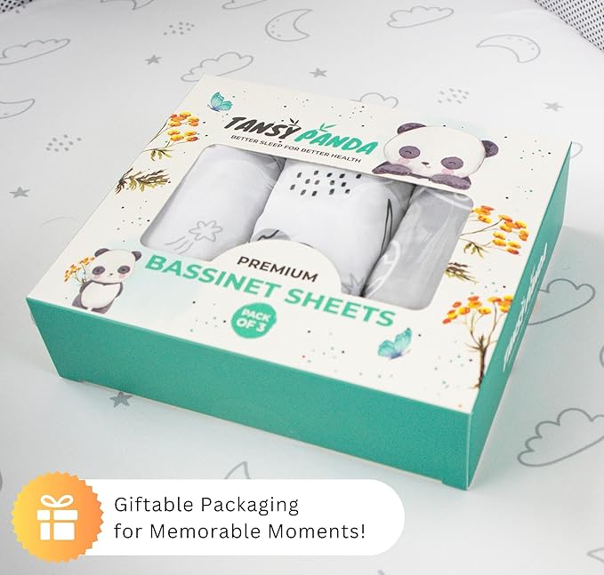 TansyPanda Bassinet Sheets for Halo Bassinest Swivel, Flex, Glide, Premiere and Luxe Series Sleeper, Pack of 3, 33 X 17 Inch, Ultra Soft and Snug Fit, Unisex Boys Girls, Gray White (Woodland Rainbow)