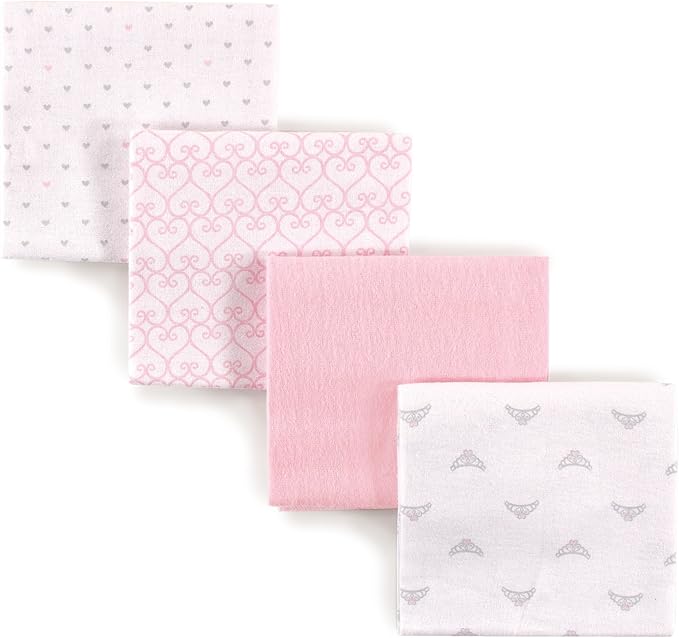 Luvable Friends Unisex Baby Cotton Flannel Receiving Blankets, Tiara 4-Pack, One Size