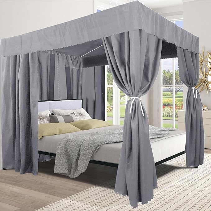 Grey Canopy Bed Curtains - 4 Corner Post Bed Curtains Canopy Full Bed Canopy Curtains for Adults Girls Bedroom Decoration(Grey, Full)