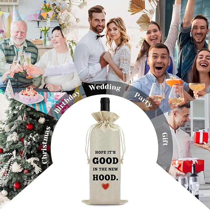 Housewarming gifts for New House Wine Bag New House Bless Gift for New Homeowner Neighbor Friends Moving Away Gifts for Home Buyers Congratulations Housewarming Wedding Birthday Party Supplies