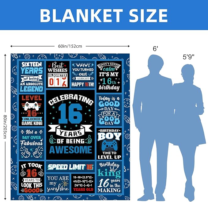 16 Year Old Boy Birthday Gift Ideas, 16th Birthday Gifts for Boys, Best 16 Year Old Boy Gifts, Kids Blanket 60 X 80 in Warm Flannel Throw Blankets Gift for 16 Year Old Boy