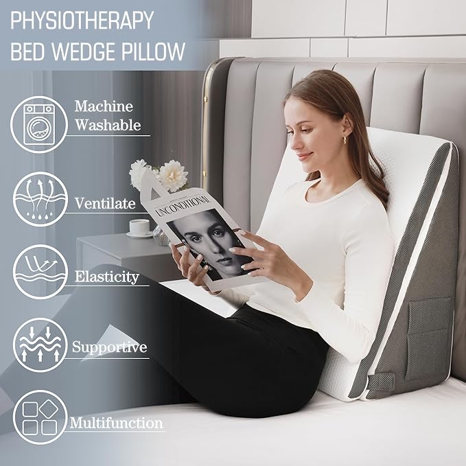Bed Wedge Pillow for Sleeping, 10-in-1 Adjustable Memory Foam Wedge Pillow for Acid Reflux, 2-in-1 Incline Wedge Pillows for After Surgery, Snoring, Back Pain Pillow Wedge