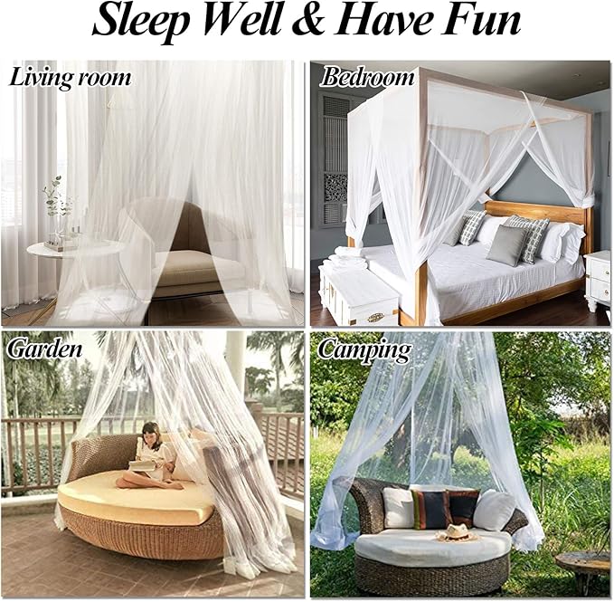 AIFUSI Mosquito Net, King Size Four Corner Post Curtains Bed Canopy for Single to Fits All Cribs and Beds for Adult Bedroom, Kids Rooms, Baby Bassinet, Garden, Camping๏ผWhite๏ผ