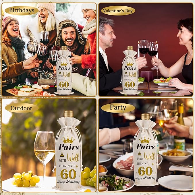 Wxiben 60th Birthday Wine Bags - 1pcs 1964 Wine Gifts for Women Men Burlap Back in 1964 Wine Gift Bag Over the Hill 60th Birthday Party Decorations for Her Him Friend Sisters Mom Wine Bottle Bag
