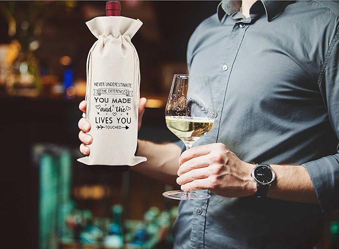 TCJIU Never Underestimate The Difference You Make And The Lives You Touched,Thank You Gifts for Colleagues,Friends,Employee,Bosses,Gift for Encouragement,Reusable Wine Bags With Drawstring,L22