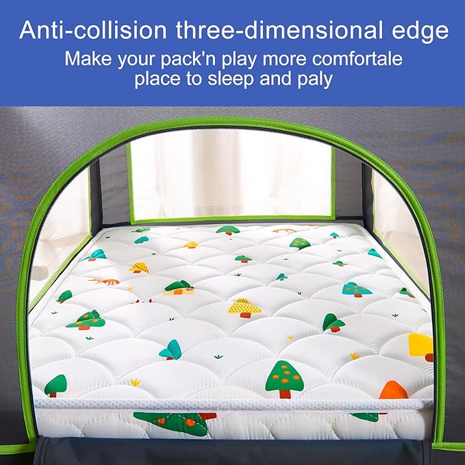 Pack and Play Mattress - 38" x 26"- Premium Cotton Fabric Playpen Mattresses, Safety Reinforced Play Yard Mattress - Fits for Graco & Baby Trend & Pamo Babe Playard, Firm Support and Comfort Foam