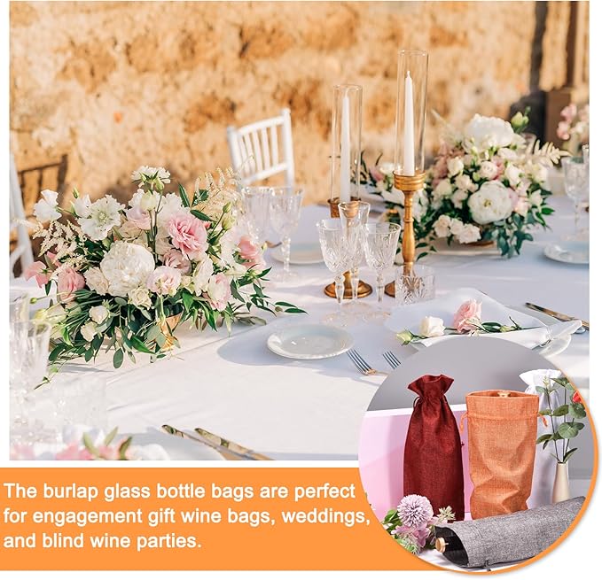 uxcell Burlap Wine Bags with Drawstrings, 12Pcs Wine Gift Bags Reusable Wine Bottle Bags with Ropes and Tags for Wedding, Birthday, Travel (14 x 6.3 In, Light Blue)