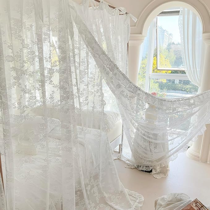 Mengersi Canopy Bed Curtains with Tie Backs,Bed Canopy Curtains Bed Drapes Sheer Curtains for Bedroom Decor(Twin,White