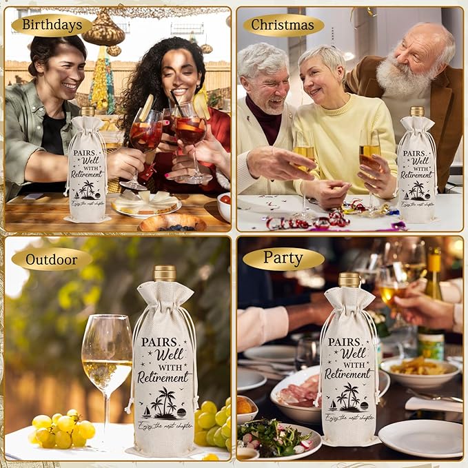 Retirement Gift Wine Bag - Retirement Gift Bags for Women Men Pairs Well With Retirement Wine Bags New Chapter Wine Gifts Bag Leaving Gifts for Retired Teacher Employees Friend Coworkers Boss