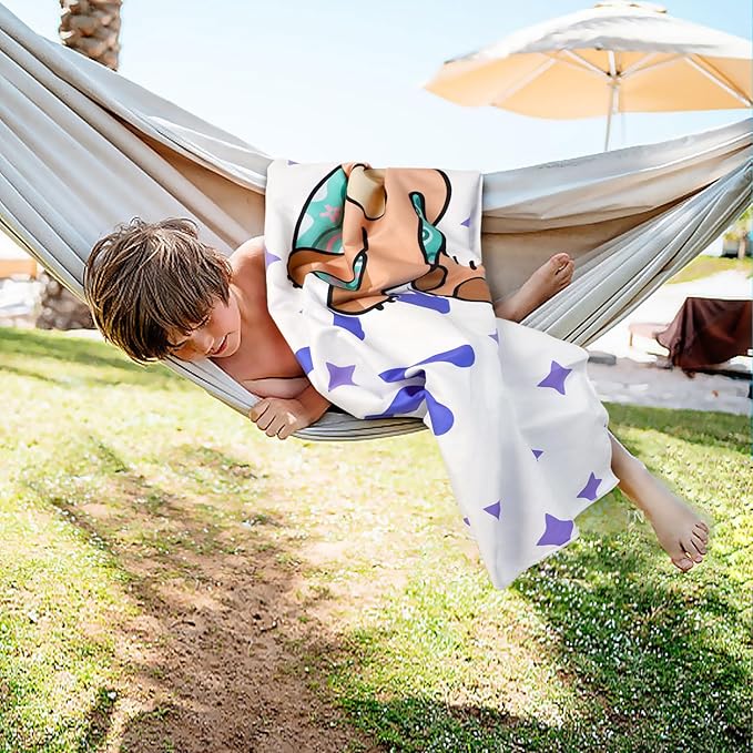 Cleanbear Kids Beach Towel - Cute ?œLazy??Bear with Long Tail Design, Soft and Absorbent, Perfect for Bath, Pool, and Beach