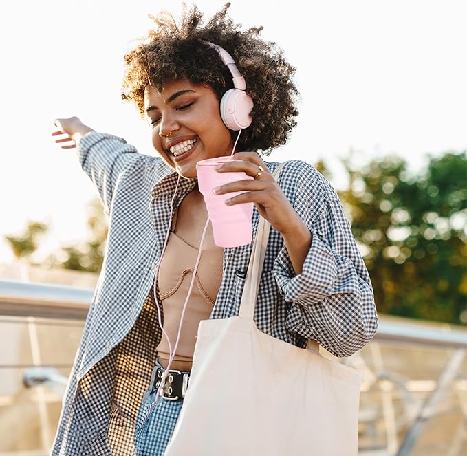 HYDRATE Collapsible Cups for Traveling - Coffee Mug - 400ml Reusable Cup with Lid for Camping, and On-the-Go Adventures - Portable Silicone Coffee Mug for Hot Drinks - Easy to Clean - Pink