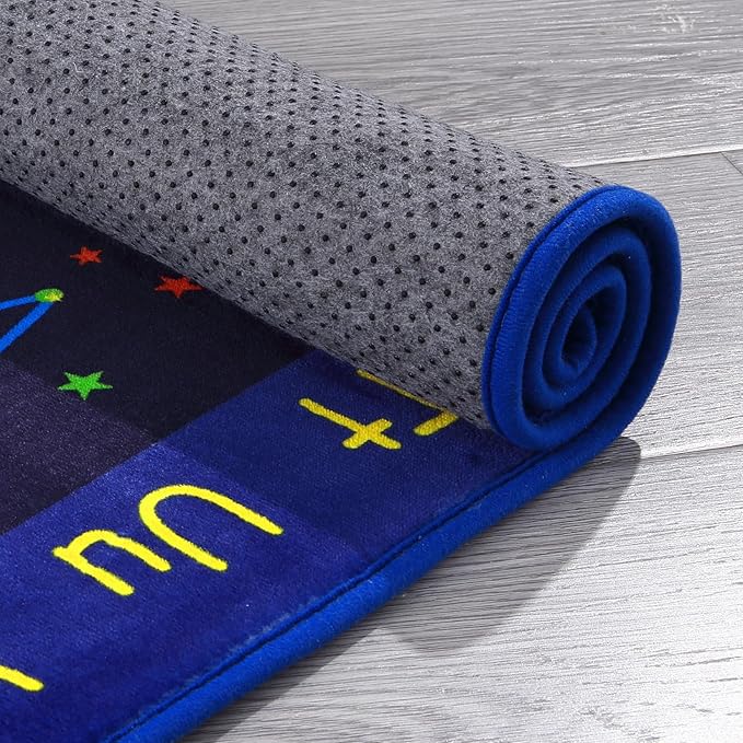Kids Rug 4x4 Round Rug Solar System Pattern Nursery Rug Baby Soft Area Rug Non Shedding Carpet for Babyroom Play Room Non Slip Educational Rug Galaxy Outer Space Playmat, Blue Round 4'x4'