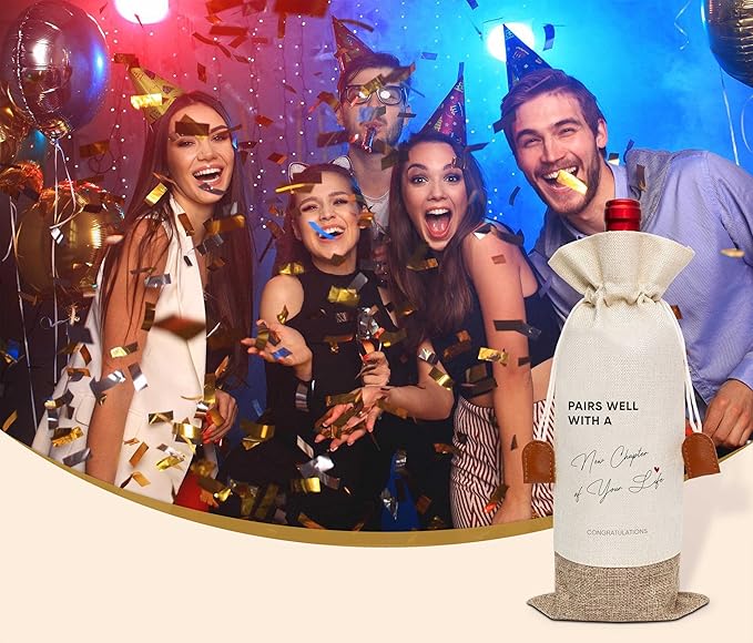 New Chapter Gifts Wine Bag, New Job Wine Champagne Bag, Cotton Linen Wine Gift Bag With Drawstring, Retirement, New Beginning Gifts For Leaving Coworker, Going Away Work Friend-38