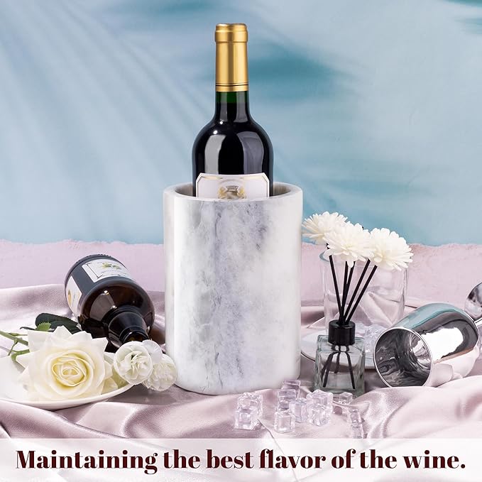 Marble Wine Bottle Chiller, Outdoor Wine Cooler Bucket, Marble Wine and Champagne Chiller for Any 750ml Bottle, Keeps Wine and Drinks Cold, Ideal Gift for Wine Lovers