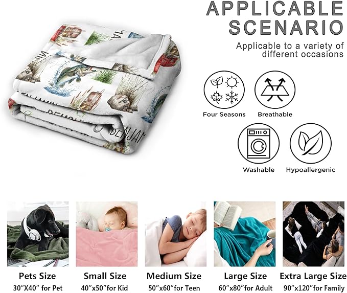 Custom Fishing Blankets and Throws,Fishing Gifts, Gifts for Fisherman,Custom Fish Blankets Fishing Gift for Man, Fish Hunter Gifts Throw Blanket, Fathers Day Fishing Gifts for Men,Family Size-90"x120"