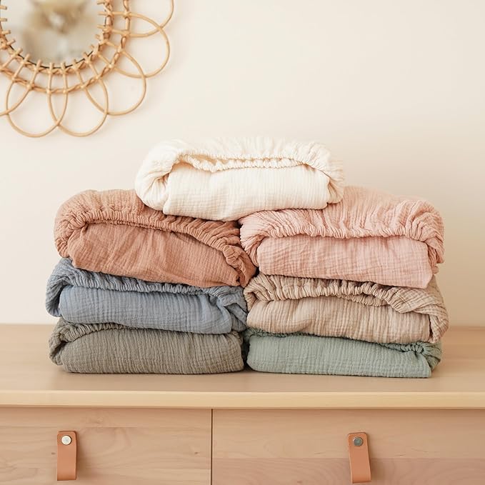 Konssy Muslin Fitted Crib Sheets 100% Cotton Baby Crib Sheets for Standard Crib Mattress (28 X 52 Inches), Soft and Breathable for Boy, Girl (Pink Floral)