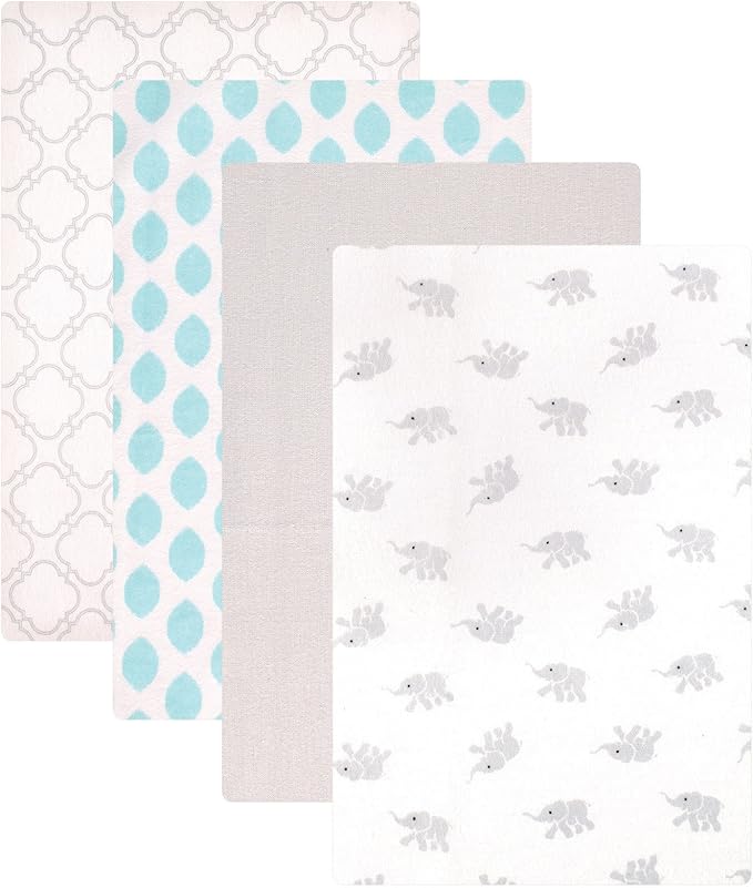 Luvable Friends Unisex Baby Cotton Flannel Receiving Blankets, Elephant 4-Pack, One Size